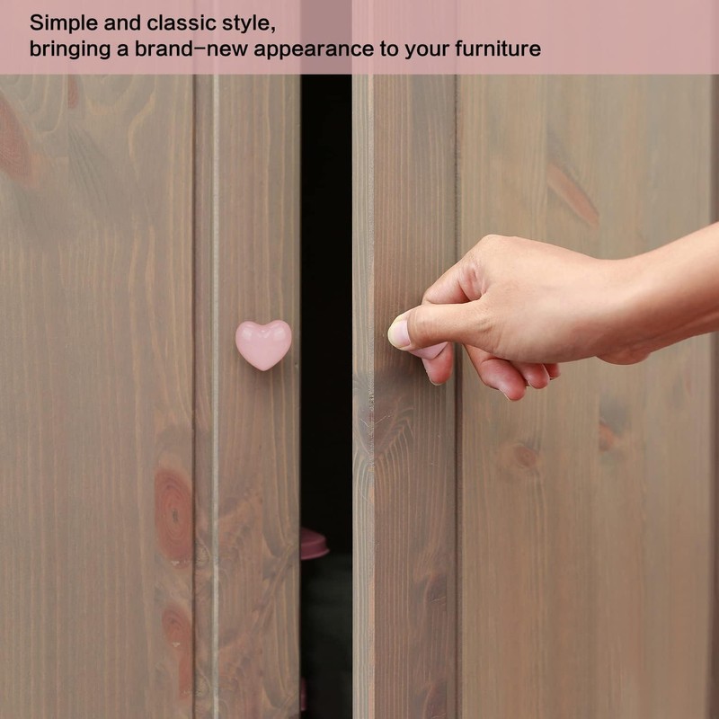 Noosverl 10 x Love Heart Shape Door Pull Knobs Pink