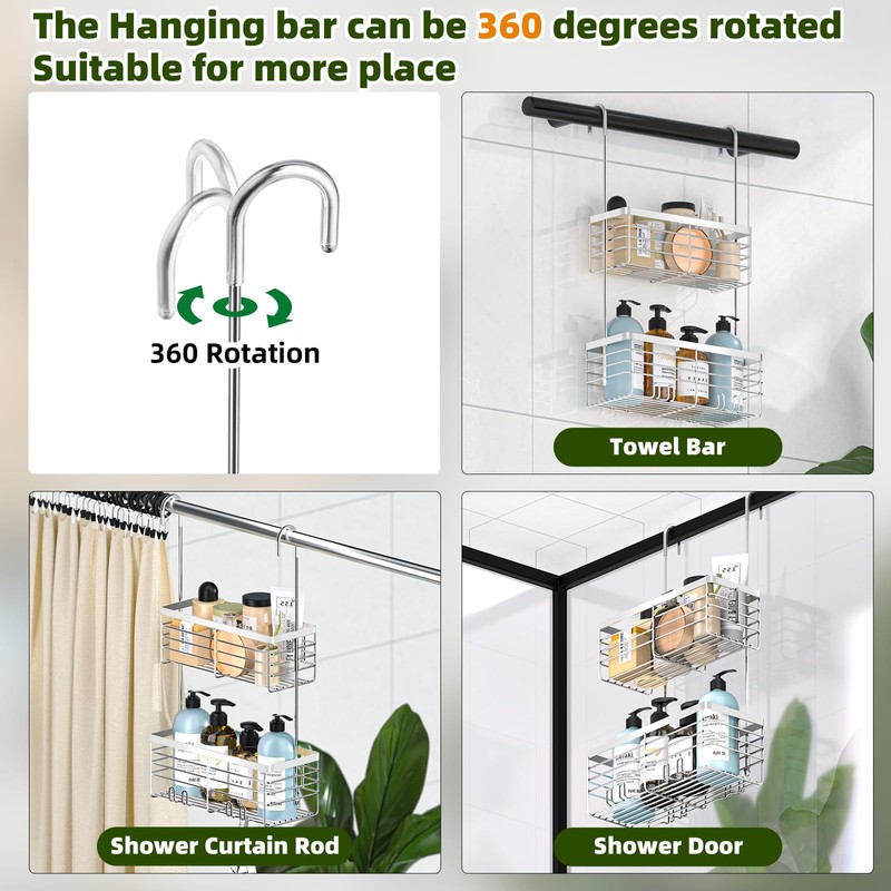 YUOROS Shower Caddy Hanging, 2 Tier Over the Door Shower