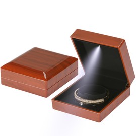 KUKUVR Wooden Jewelry Bracelet Gift Box with LED Light, Small Velvet Lining Bracelet Bangle Holder Display Case Storage Organizer for Wedding Christmas Engagement Birthday Anniversary (Style 5)