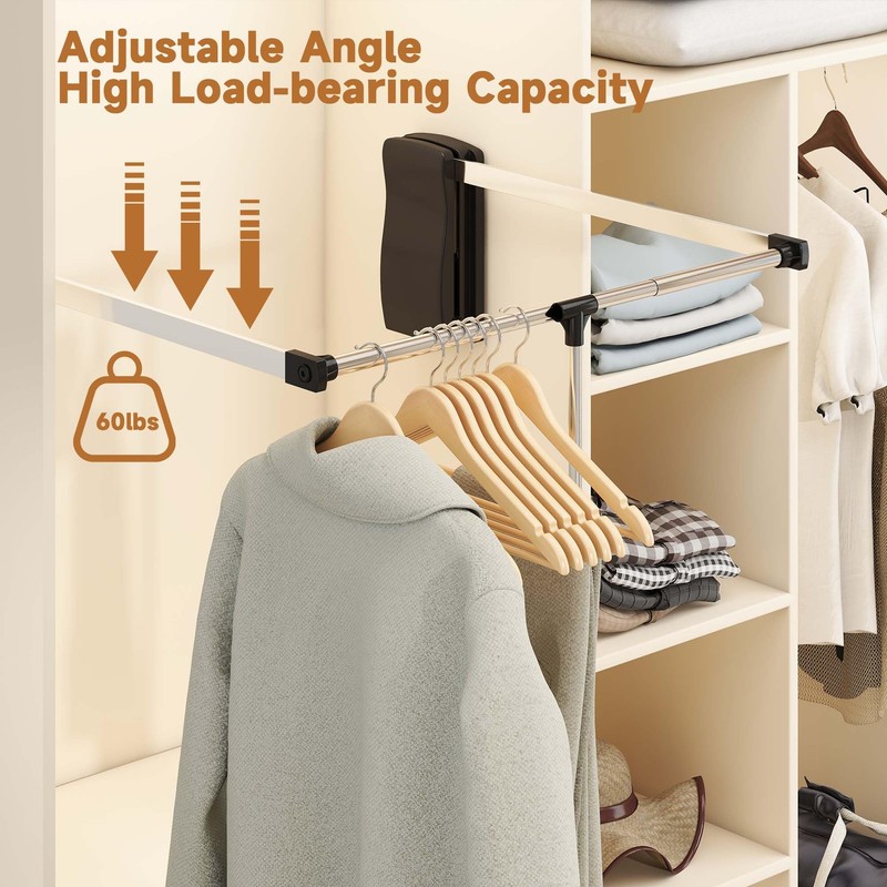 Pull Down Closet Rods for Hanging Clothes, Stainless Steel Adjustable