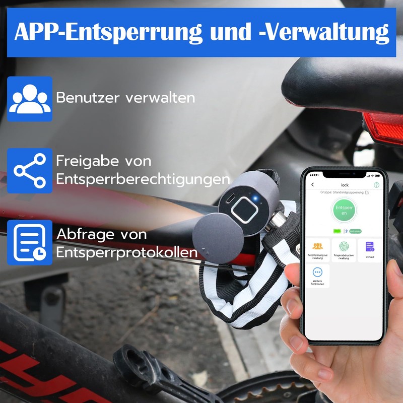 Anweller Bicycle Lock Fingerprint, High Security Anti-Theft Bicycle Chain Lock
