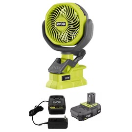 Techtronics Ryobi 18-Volt Personal Battery Powered Clip Fan Kit with 2.0 Ah Battery and Charger KIT (Renewed)