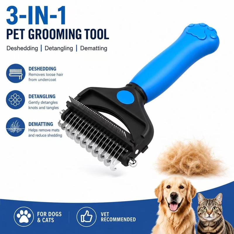 KIVMTAR Deshedding Dog Brush，3-in-1 Undercoat Rake for Dogs，Pet Pro Grooming