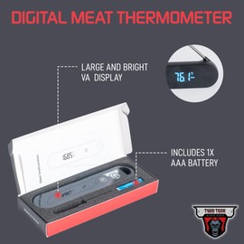 TwinTech Instant Grilling Thermometer - Professional Kitchen Gadget with AAA Battery - Waterproof, Easy to Use Instant Read Meat Thermometer for BBQ, Grill, Smoker, and Oven (Black)