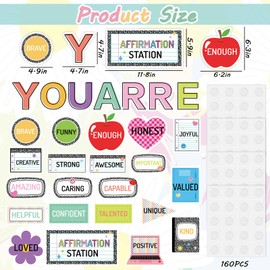 Whaline 27Pcs Colorful Affirmation Station Bulletin Board Set Growth Mindset Motivational Words Accents Cut-Out for Back to School Classroom Office Chalkboard Wall Decor