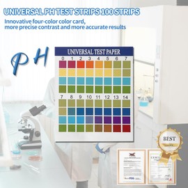 pH Test Strips 100 Pieces Universal Water Test Strips PH Test Paper Full Range 0-14, Fast pH Tests for Urine, Saliva, Drinking Water, Laboratories, Aquariums, Gyms, Pools