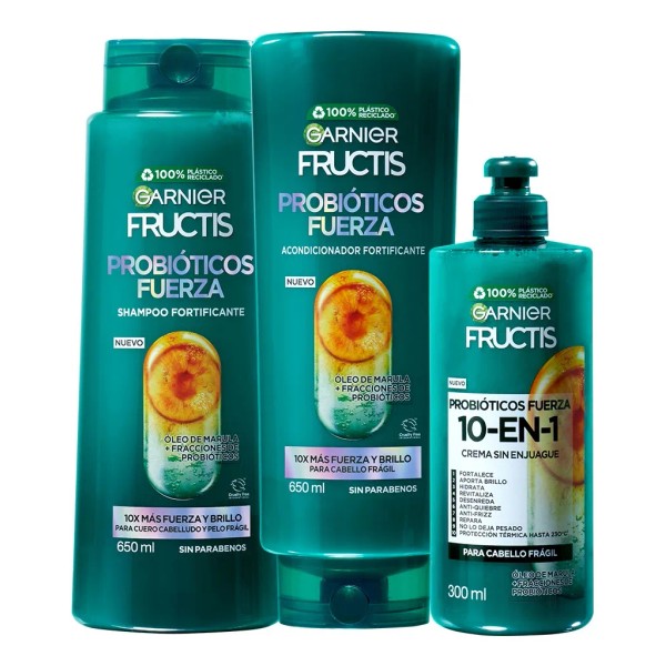Rutina Fructis Probióticos: Shampoo, Acondicionador Y 10en1