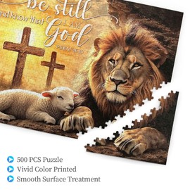 Christian Puzzles for Adults 500 Pieces Lion and Lamb Jigsaw Puzzle Religious Cross Inspirational Spiritual Bible Puzzle for Home Church Decor Christian Gifts
