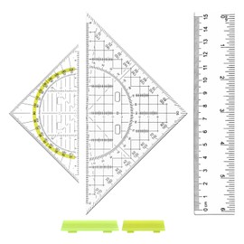 APOMOONS Set Square with Handle Set Square and 1 Ruler 15 cm Transparent Geometry Set with Non-Slip & Lightweight Ideal for School, Students, Mathematics Lessons and Drawing
