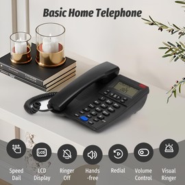 Sangyn Corded Landline Telephone with Caller ID, Adjustable Ringer Volume,Redial,Speaker，Speed Dial Analog Desk Phone for Home House Office