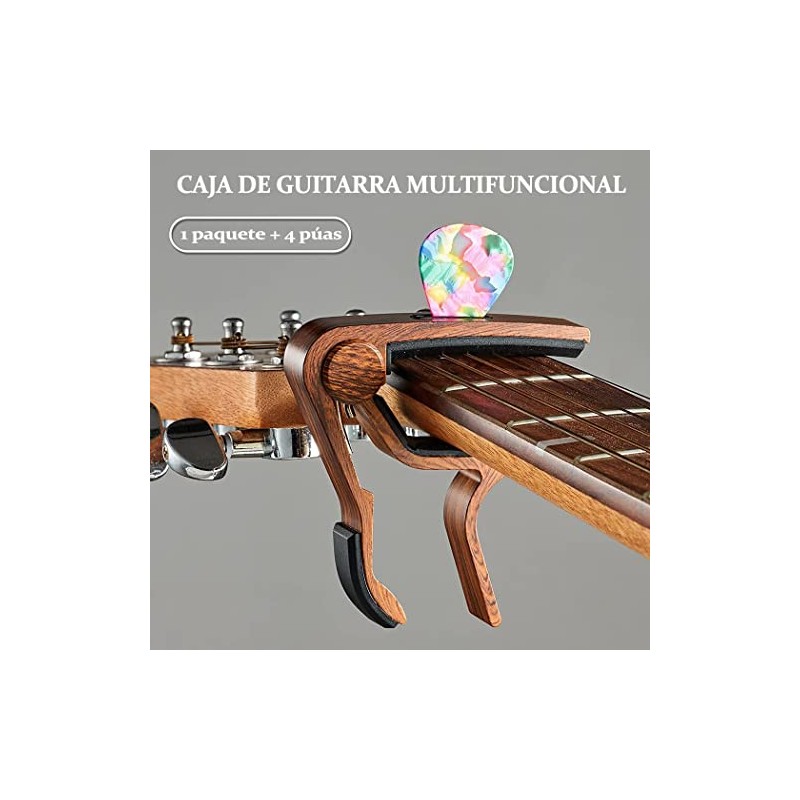 Capotraste Hekyip para Guitarra con Soporte para Púas, 6 Púas