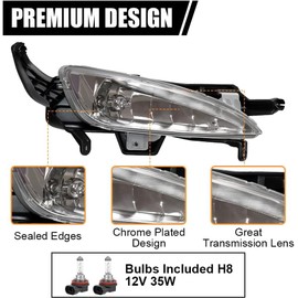 PIAOYUE- For 2011 2012 2013 Kia Optima Fog Lights & Bezels Set - Halogen Front Bumper Lamps, Left + Right 1 Pair, Chrome Housing, Clear Lens (Not for Hybrid)