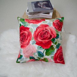 DILOXNSU Cushion Covers 18 x 18 inch Red Roses Flowers Double-Sided Decorative Pillows Covers for Sofa Bed Home Livingroom Outdoor Garden Decor Cushion Cover 45 x 45 cm