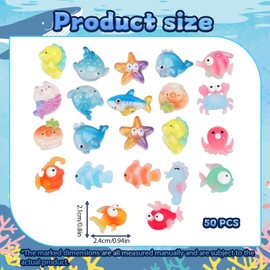GegXcn 50PCS Mini Resin Sea Animals Set, Marine Theme Resin Animals for Aquarium Decor, DIY Fish Tank, Fairy Gardens, Dollhouse, Miniature Ocean Creature Figurines (0.82x0.94in)