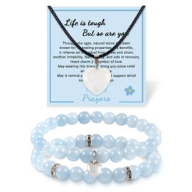 Healing Prayers Crystal Bracelet and Necklace, Get Well Soon Gifts for Women, Natural Stone Anti Anxiety Stress Relief Yoga Beads with Meaningful Message Card (Aquamarine)