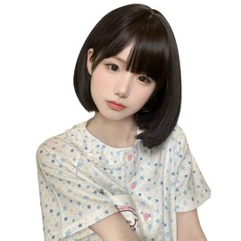 Vigorous Wig, Bob, Black, Short, Black, Full Wig, Women's, Straight, Slouchy, Small Face, Cute, Fashionable, Harajuku Style, Natural, Heat Resistant