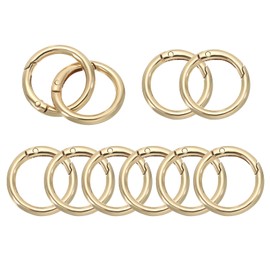 PATIKIL 25 mm OD Spring O Rings, Pack of 10 Metal Round Carabiner Hooks Trigger Snap Spring Key Rings Hook Buckle for Purse Handbag Crafts Gold Tone, gold