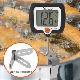 SPOROLWE Digital Candy Thermometer, LCD Instant Read Food Meat Thermometer with 10" Probe and Pot Clip for Kitchen Accessories, Candy Making, Baking Tools（Black）