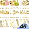 45 Pares Aretes Mujer Oro Pendientes Joyeria Largo Broquel