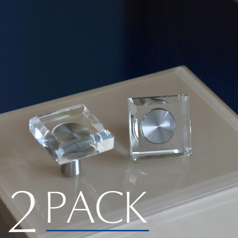 JEREVER 2 Pack Glass Crystal Knobs Brushed Nickel Drawer Pull