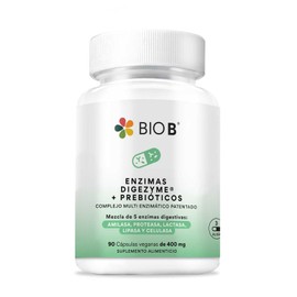 BIO B | Enzimas Digestivas Digezyme® + Prebióticos | 90 cápsulas veganas | Complejo multi enzimático patentado: amilasa, lipasa, proteasa, celulasa, lactasa