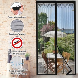 HONMOK Fly Screens for Doors 90x210cm, Magnetic Heavy Duty Fly Screens Nets, Anti Mosquito Mesh Curtain, Insects Protection Net Door with Magic Tape Automatically Closes Keep Fresh Air in Bugs Out