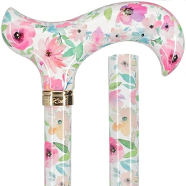 Royal RC Canes Watercolor Flowers Vivienne May Designer Derby Adjustable Walking Cane – Stylish Lightweight Aluminum Walking Stick for Men and Women with HD Pattern