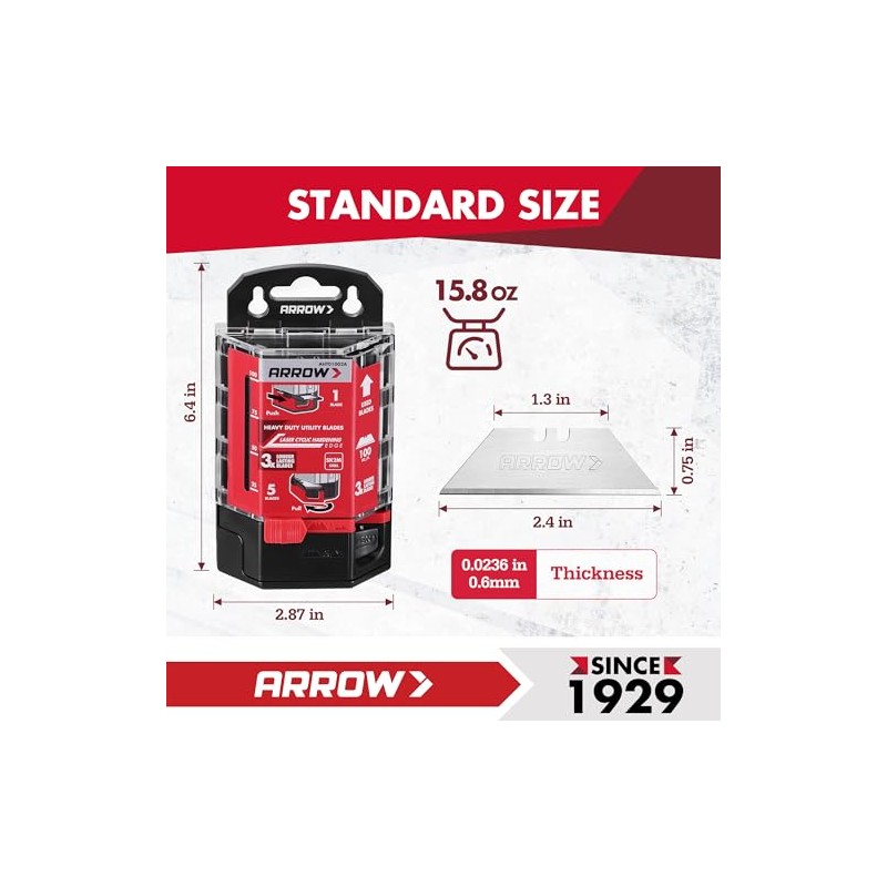 ARROW 100-Pack SK2 Utility Knife Blades, Premium Tempered Steel Box