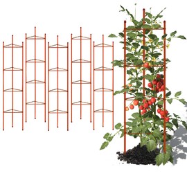 5ft 6-Pack Tomato Cage Garden Plant Sticks/Stakes Support for Climbing Plants, Vegetables, Fruit, Flowers,Red