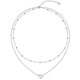 REIOT Initial Pendant Necklace for Women, 925 Sterling Silver Layered Double Chain Necklace, Christmas Mother's Day Birthday Jewelry Gift (D)
