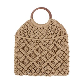 Ayliss Handmade Straw Bag Travel Beach Fishing Net Handbag Shopping Woven Shoulder Bag for Women(Khaki#)