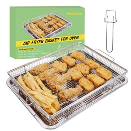 Extra Thick Air Fryer Basket for Oven,2 PCS Set, Heavier Wire for Basket and Thicker Oven Pan Tray,with one Anti-scald Clip,Stainless Steel Air Fryer Accessories,Crisper Tray and Rack,15''×11''