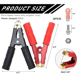 povtii 2 PCS Heavy Duty Insulated Alligator Clips, 1000A Battery Jumper Cable Clamps, Crocodile Clamps Battery Charger Clips for Car Automotive Boats, Universal Car Accessories