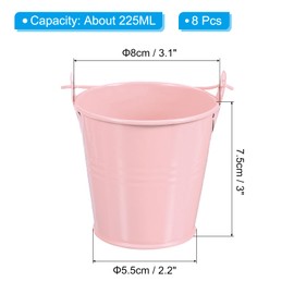 PATIKIL 3"x3" Small Metal Buckets with Handle, 8 Pcs Mini Galvanized Bucket Colorful Easter Buckets for Crafts Party Favors Decoration, Pink