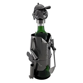 Handmade Golfer with Golf Clubs Metal Wine Bottle Holder