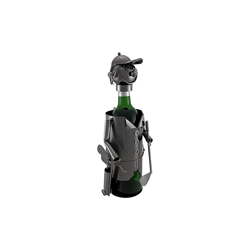 Handmade Golfer with Golf Clubs Metal Wine Bottle Holder