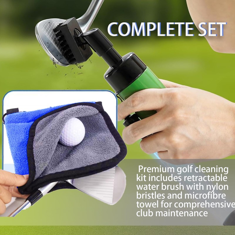 Golf Club Cleaning Set, Retractable Water Nylon Brush and Microfibre