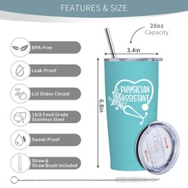 Dyvxuqe Physician Assistant Gifts for Women - Christmas Gifts for Physician Assistant - PA Appreciation Gift - PA Student Gift, 20 oz Stainless Steel Tumbler With Lid & Straw