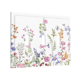 Colorful Vintage Floral Wild Flower 3 Gang Jumbo Light Switch Plate Decorative Triple Toggle Electrical Faceplate Switch Face Wall Plate Outlet Cover