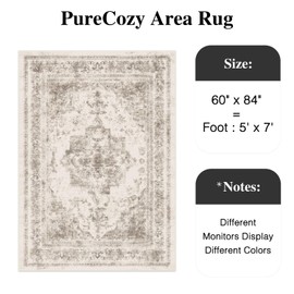 PureCozy Vintage Area Rug 5x7 Indoor Bedroom Rug Kitchen Taupe Medallion Washable Living Room Carpet Retro Accent Throw Rug Brown Distressed Rug for Office Dining Room Bathroom