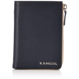 Kangol Bifold Wallet Metal Logo Luxury Soft Shrink Leather Bi-Color L-Shaped Zipper Wallet, navy