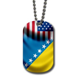 ExpressItBest Aluminum Dog Tag Necklace and Key Ring - Flag of Bosnia Herzegovina Bosnian - Waves/USA