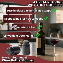 Wine Bottle Stoppers 2 Pack Reusable Vacuum Sealer with Adjustable Date Dial ABS+Food Grade Silicone Air Tight Preserver for Red White Wine Extends Freshness 10 Days Ideal Gift for Wine Lovers