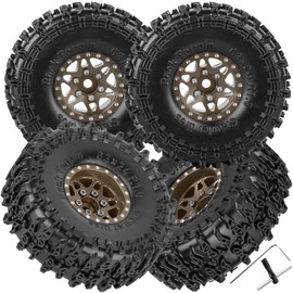 hopsupRC for SCX24 TRX4M 1/24 1/18 RC Crawler Car,Aluminum 1.0" Beadlock Wheel Tires Hub Rim 4PCS 1.0in Beadlock Heavy Duty Rim,Brown