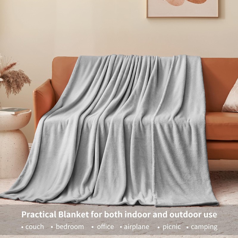 Aisbo Fleece Blanket Grey Throw - Versatile Soft Warm Blanket