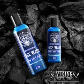 Viking Revolution Charcoal Face Wash for Men- Scrub Away Dirt and Toxins, Skin Cleaning Agent - Cleanse, Purify and Refresh - Daily Charcoal Facial Cleanser - 8 Fl Oz plus a 2 Fl Oz, 2 Piece Set | Viking Revolution