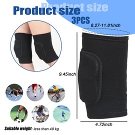 DERJDISF Knee Pads Dance Knee Pads 3 Pack Premium Knee Pads Breathable Fabric Soft Thickening Sponge for Dancing Football Jogging Dancing Black (S)