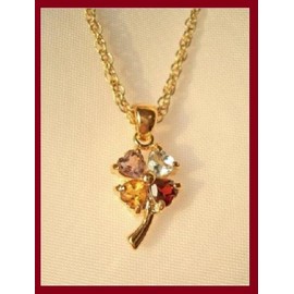 Clover Pendant Necklace for Good Luck with Amethyst, Citrine, Garnet and Topaz