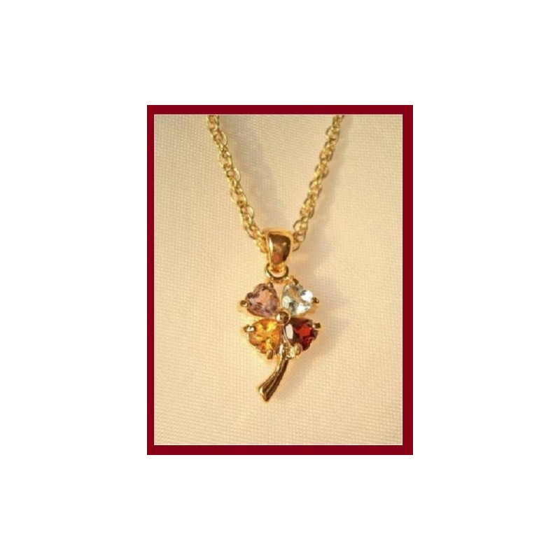 Clover Pendant Necklace for Good Luck with Amethyst, Citrine, Garnet