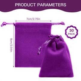 AOT 30PCS Purple Velvet Jewellery Pouches, Small Soft Velvet Drawstring Storage Bags, Jewelry Wrap Bags For Wedding, Party, Valentine's Day, Anniversary(9 * 7cm)